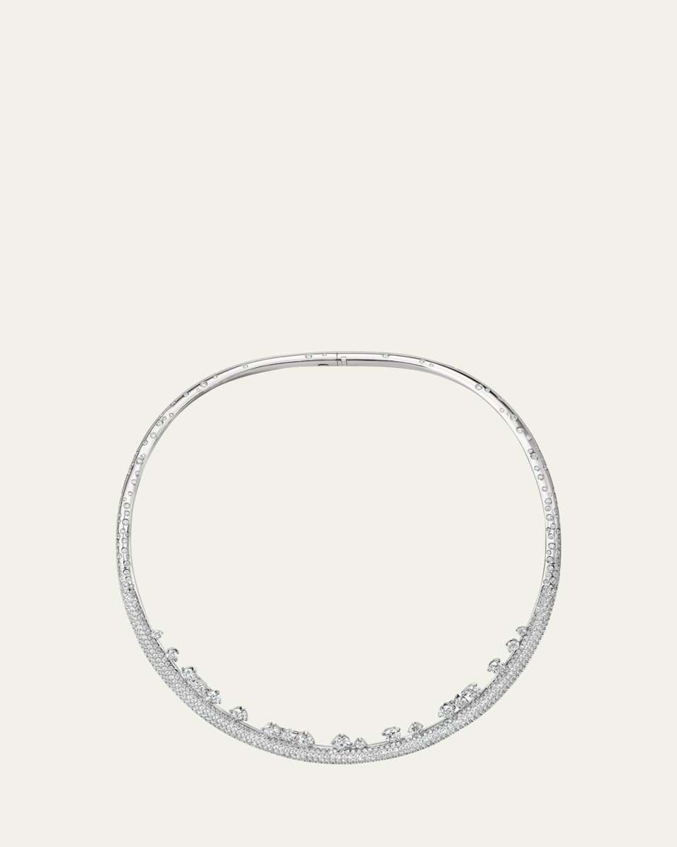 18K White Gold Barre Pave Floating Diamond Choker Necklace